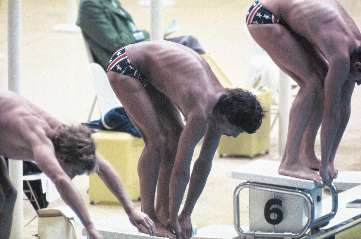 Atleten in Speedo tijdens de Olympische Spelen in 1972.