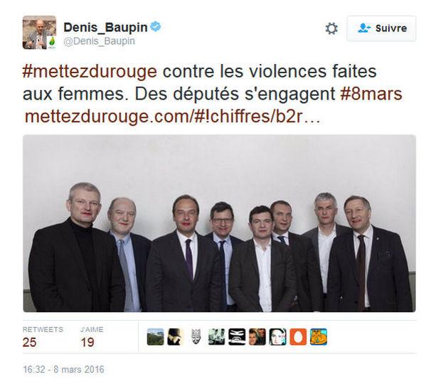 Tweet de Denis Baupin à l'occasion de la Journée contre les violences faites aux femmes, le 8 mars 2016