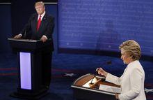 Hillary Clinton en Donald Trump in debat in Las Vegas