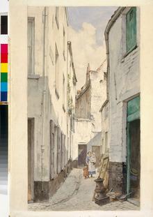 Impasse Saint-Roch, en 1894. Les impasses et ruelles des vieux quartiers populaires bruxellois ne manquaient pas de lieux propices à la prostitution.