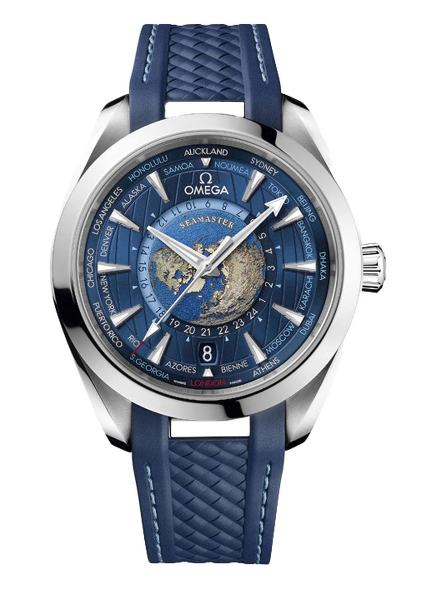 Seamaster Aqua Terra Worldtimer, Omega: automatisch mechanisch GMT-horloge met worldtimerfunctie (8600 euro). omegawatches.com