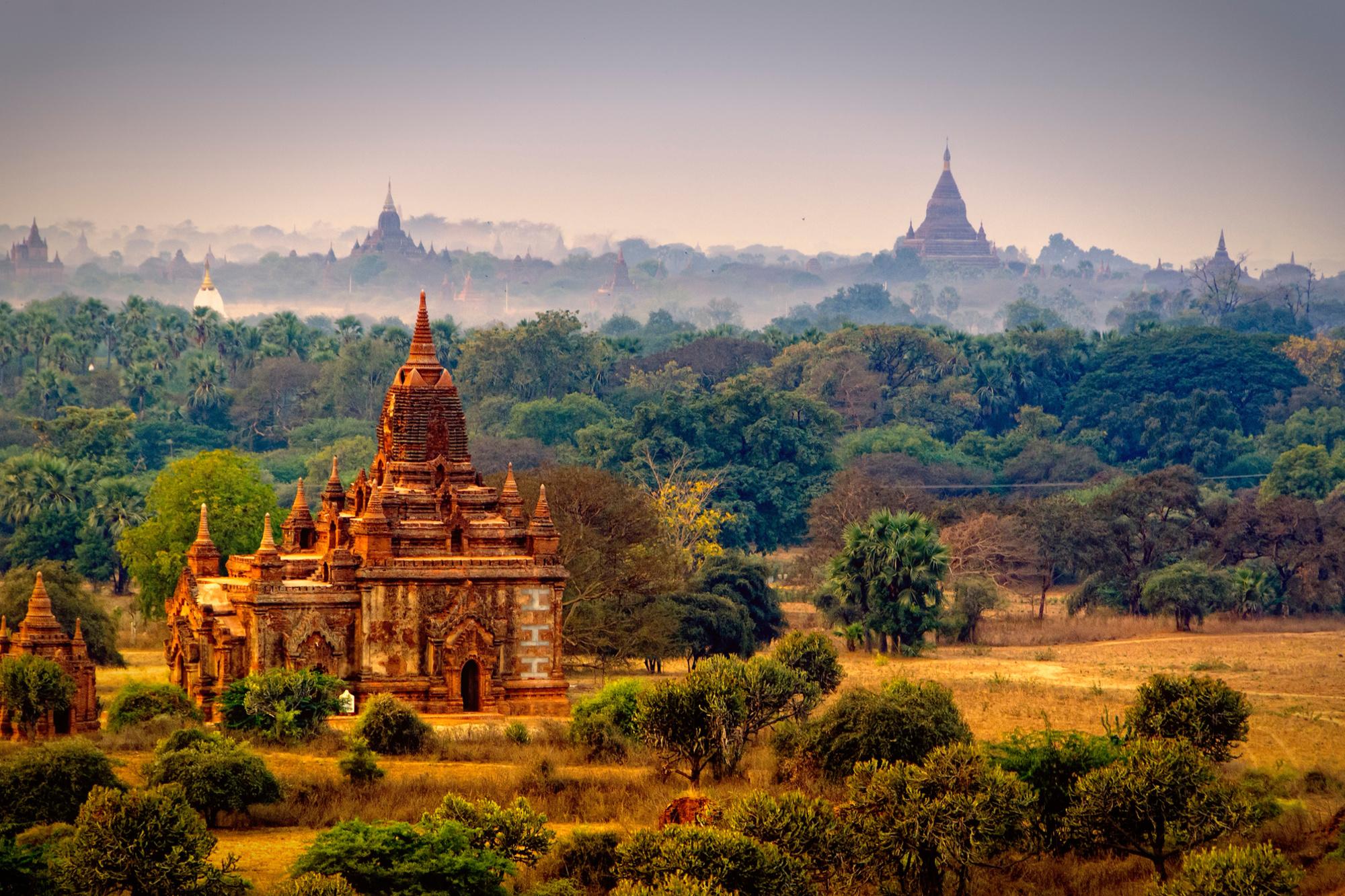 Bagan, tempelstad in Myanmar met meer dan 3.500 boeddhistische tempels en ruïnes