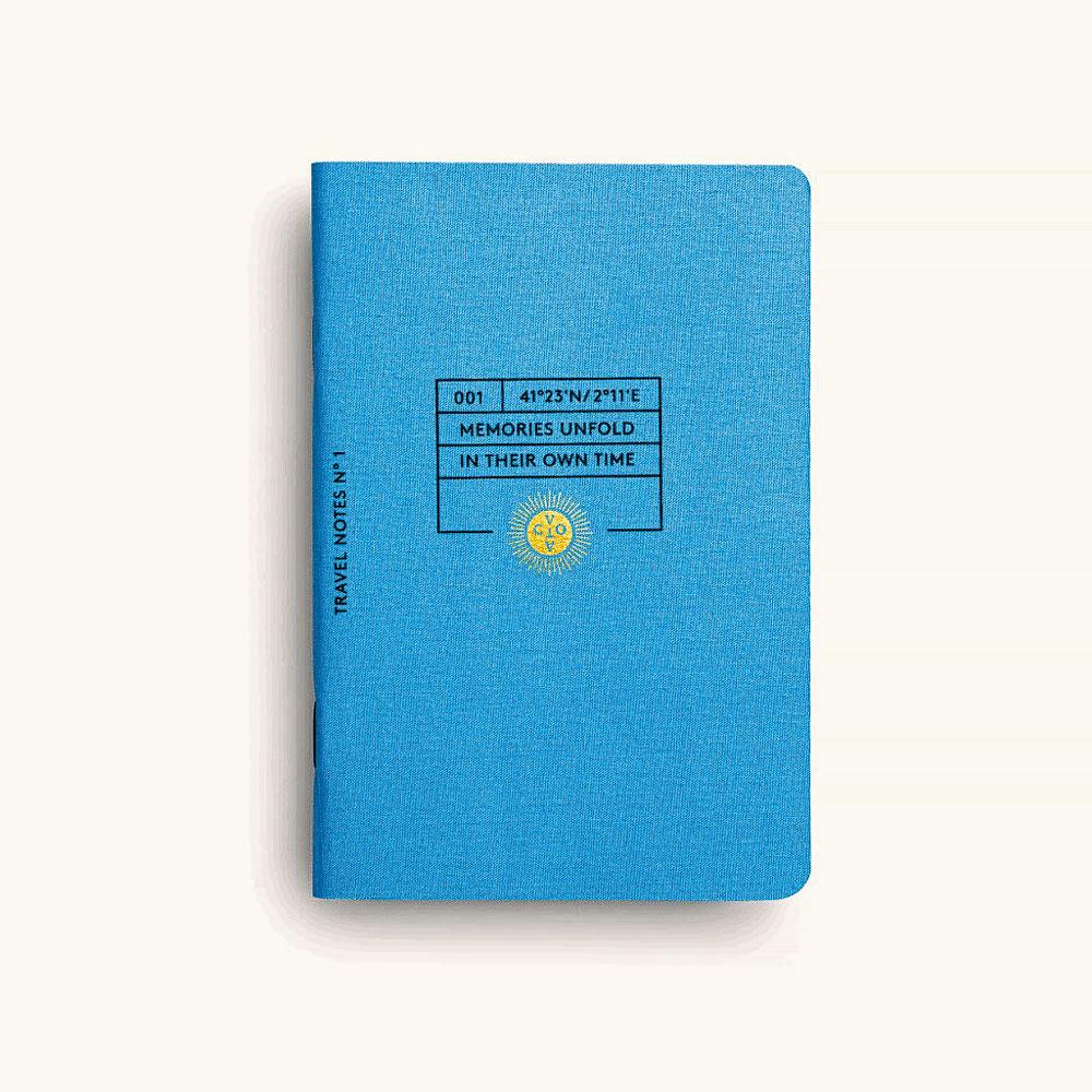 Travel notebook (7,50 euro) van Octaevo, een nieuw merk uit Barcelona. Grafisch designer Marcel Baer wil de Middellandse Zee op papier vertalen.  octaevo.com