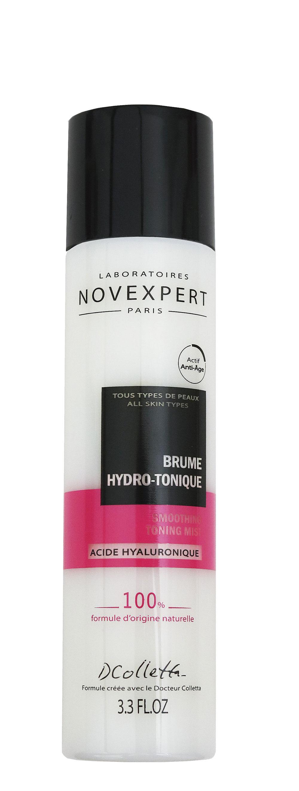 Glad en gehydrateerd. Smoothing Toning Mist Acide Hyaluronique (29,65 euro), Novexpert, bij Ici Paris XL.