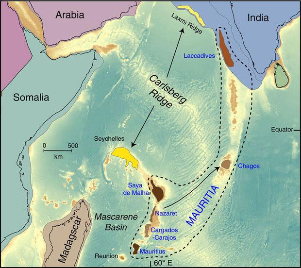 Localisation des possibles fragments situés dans l'océan Indien