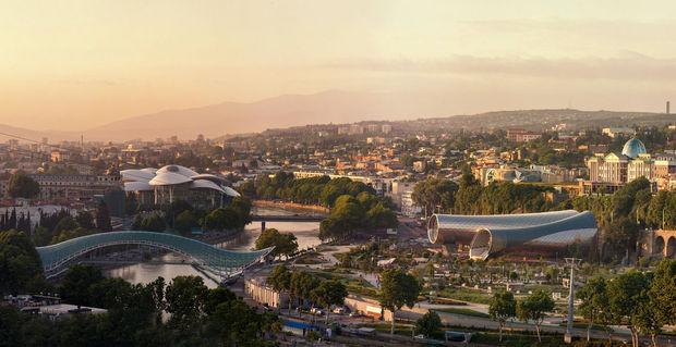 Panoramic view of Tbilisi at sunset