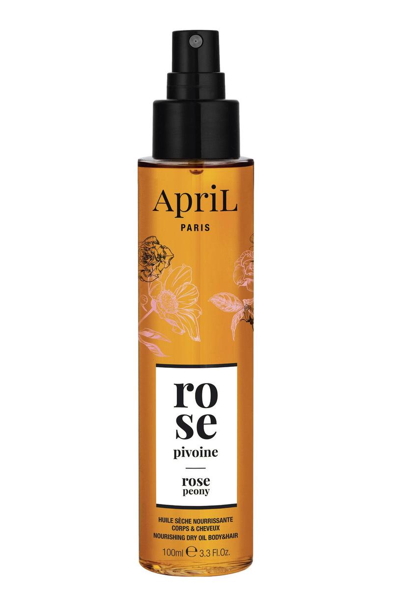 Voedende droge olie voor het lichaam en het haar met pioenroos (13,50 euro) April.