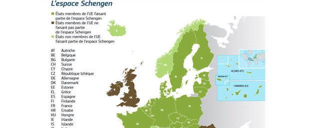 La carte de l'espace Schengen 
