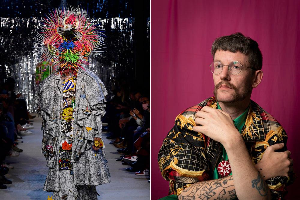 Links: een van de creaties tijdens zijn catwalk op Hères, Rechts: Tom Van Der Borght