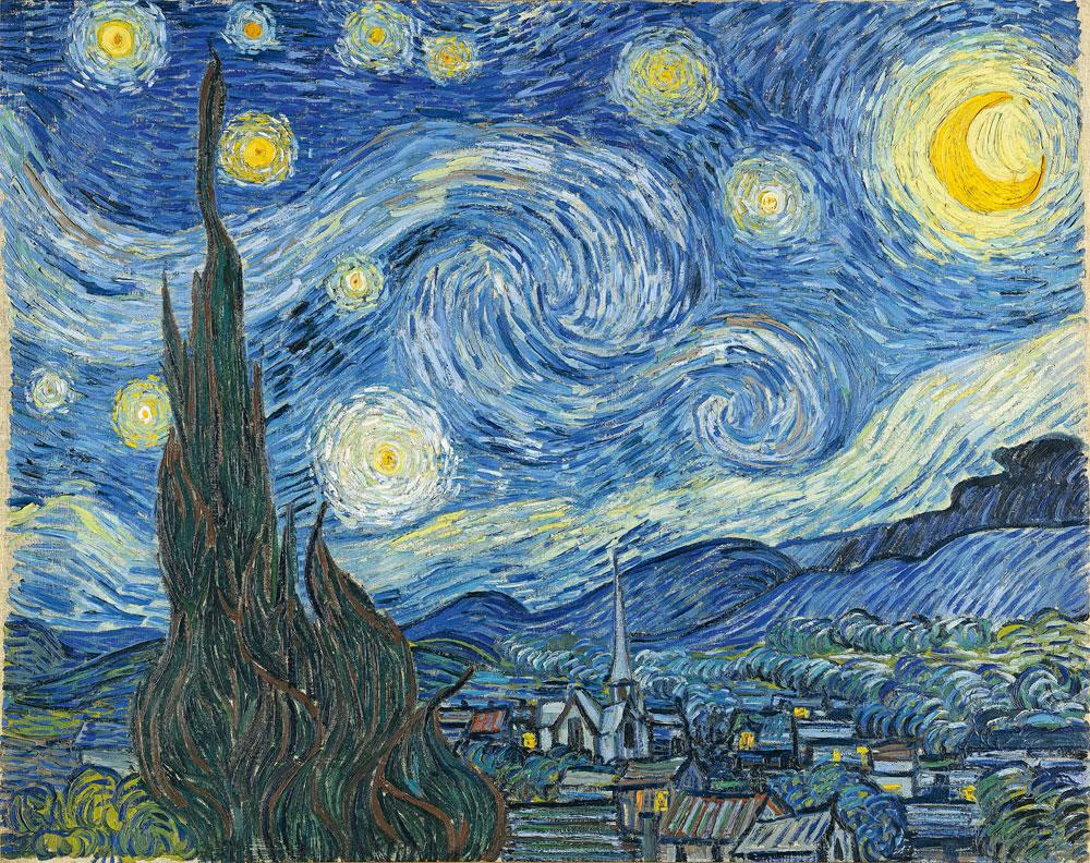 Nuit étoilée, Vincent Van Gogh, 1889 (73 cm × 92 cm).