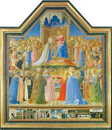 Le Couronnement de la Vierge, Fra Angelico, vers 1430 (209 cm × 206 cm).