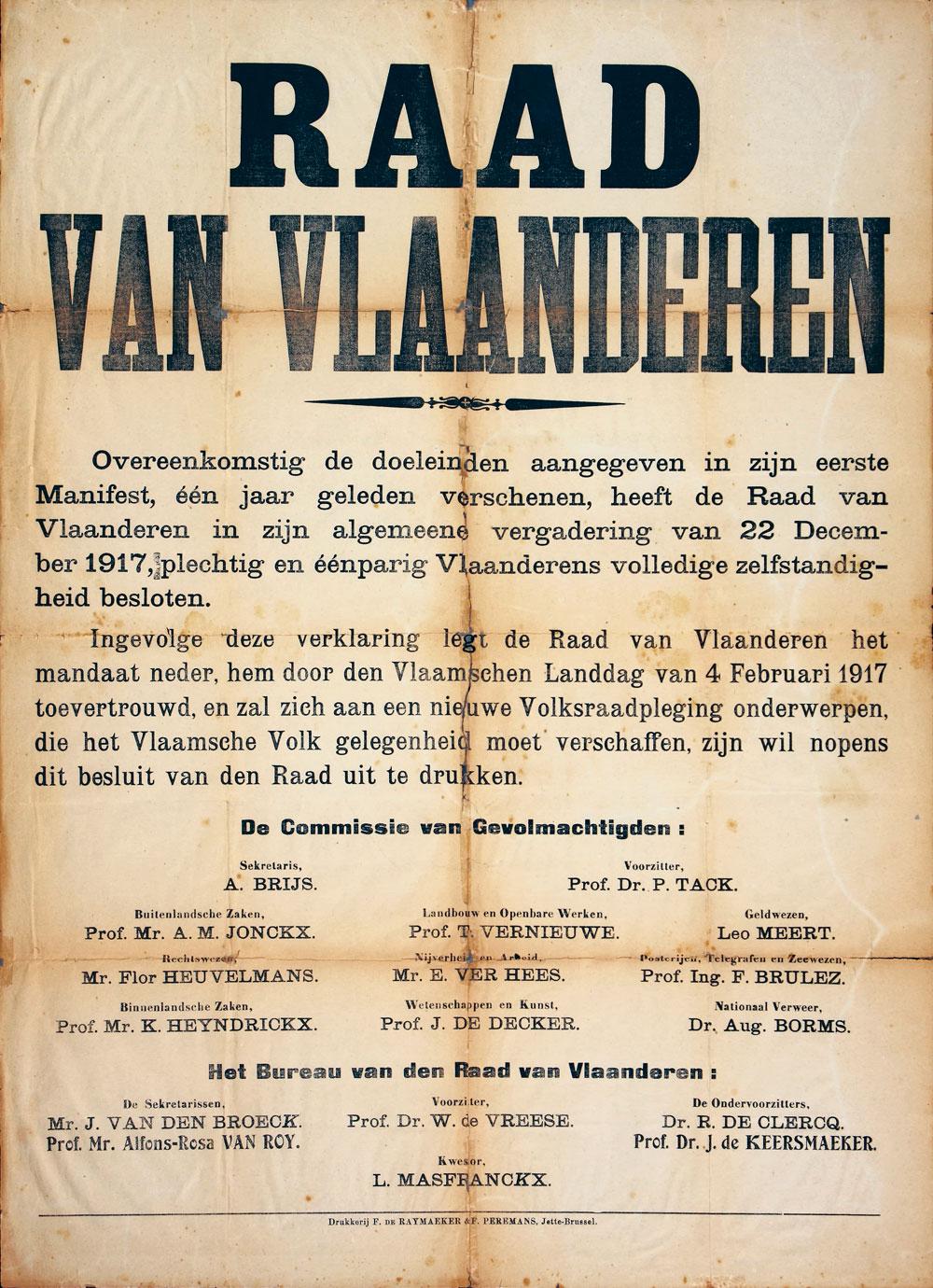 L'affiche annonçant la proclamation de l'indépendance flamande soumise à consultation populaire. Un fiasco.