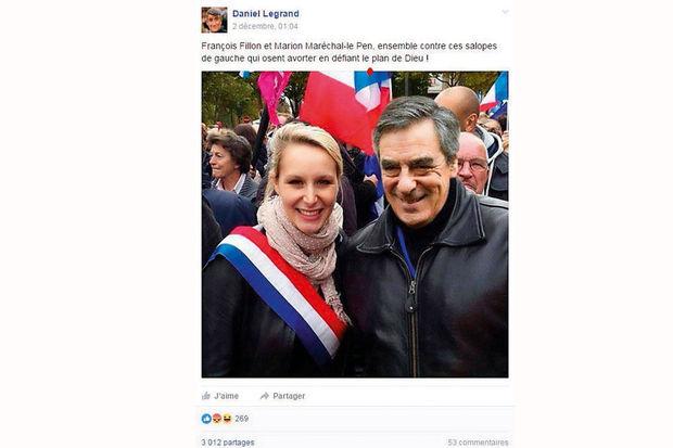 François Fillon tout sourire, avec Marion Maréchal-Le Pen lors d'une Manif pour tous.