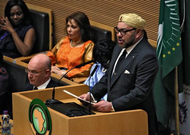 Mohammed VI discourt lors du 28e sommet de l'Union africaine, en janvier 2017. Le Maroc avait claqué la porte de l'organisation en 1984.