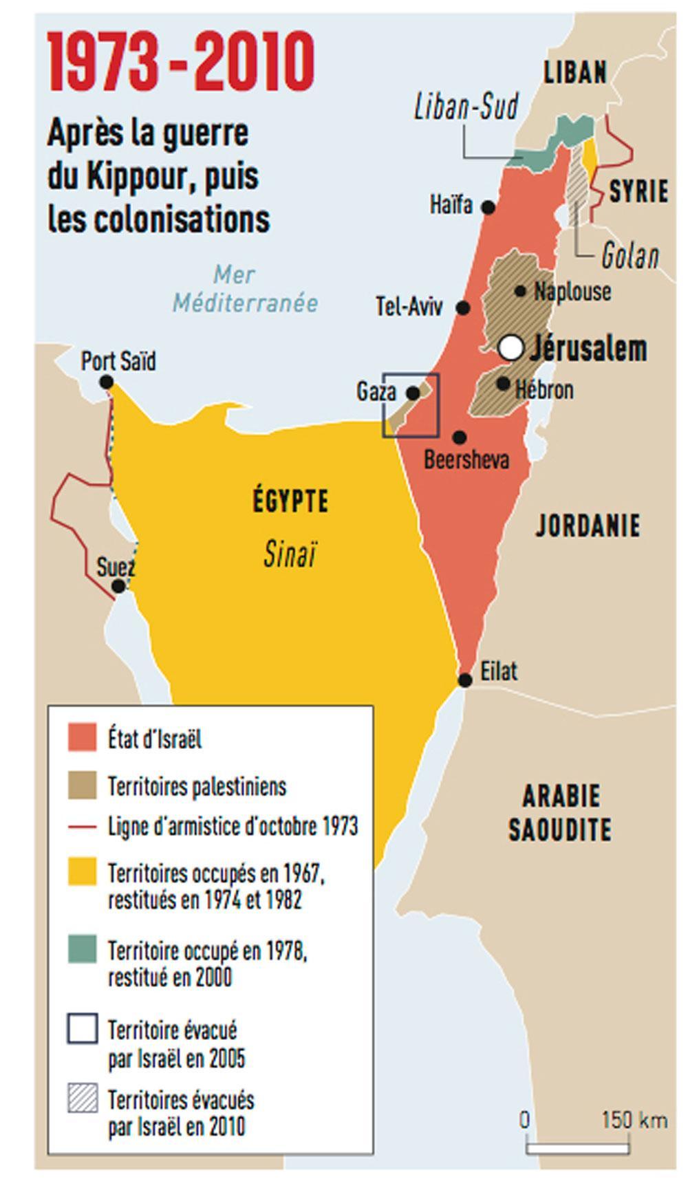 La guerre du Kippour, lancée le 6 octobre 1973 par les Arabes, provoque un véritable séisme en Israël : le mythe de l'invincibilité de l'Etat hébreu et de son armée s'effondre. En janvier 1974 est signé, au kilomètre 101, sur la route de Suez au Caire, un accord de désengagement entre Israël et l'Egypte. Mais la bataille des frontières est loin d'être finie. Elle se poursuit sur le plan militaire, et aussi civil avec la politique d'implantation de colonies juives au coeur des territoires palestiniens. Aujourd'hui, Israël compte 8,5 millions d'habitants, dont plus de 20% d'Arabes.