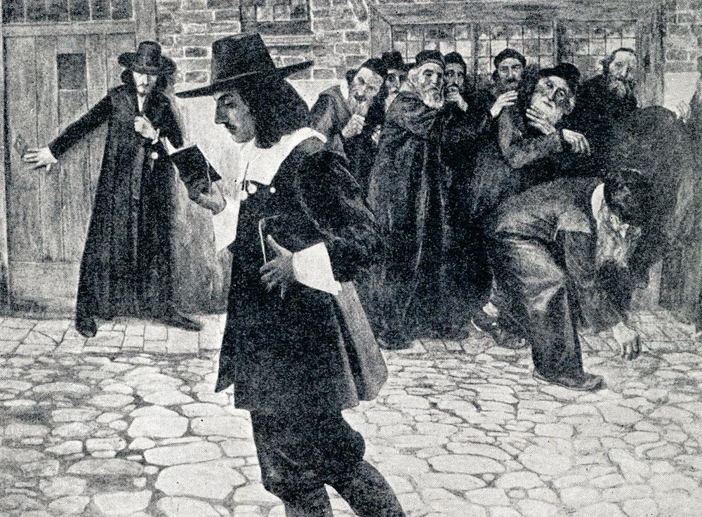 Banni de la communauté juive pour hérésie à Amsterdam, Spinoza affronta cette condamnation avec courage et mesure (Samuel Hirszenberg, 1907).