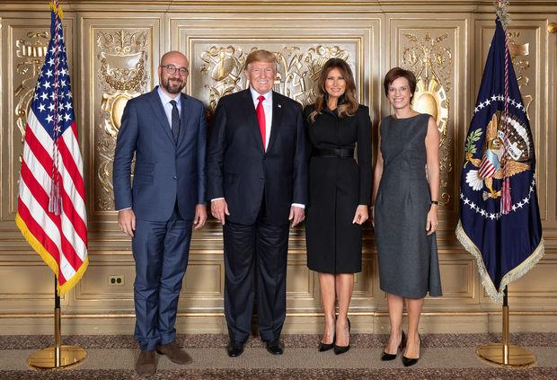 Charles Michel, Donald Trump, Melania Trump, et Amelie Derbaudrenghien.