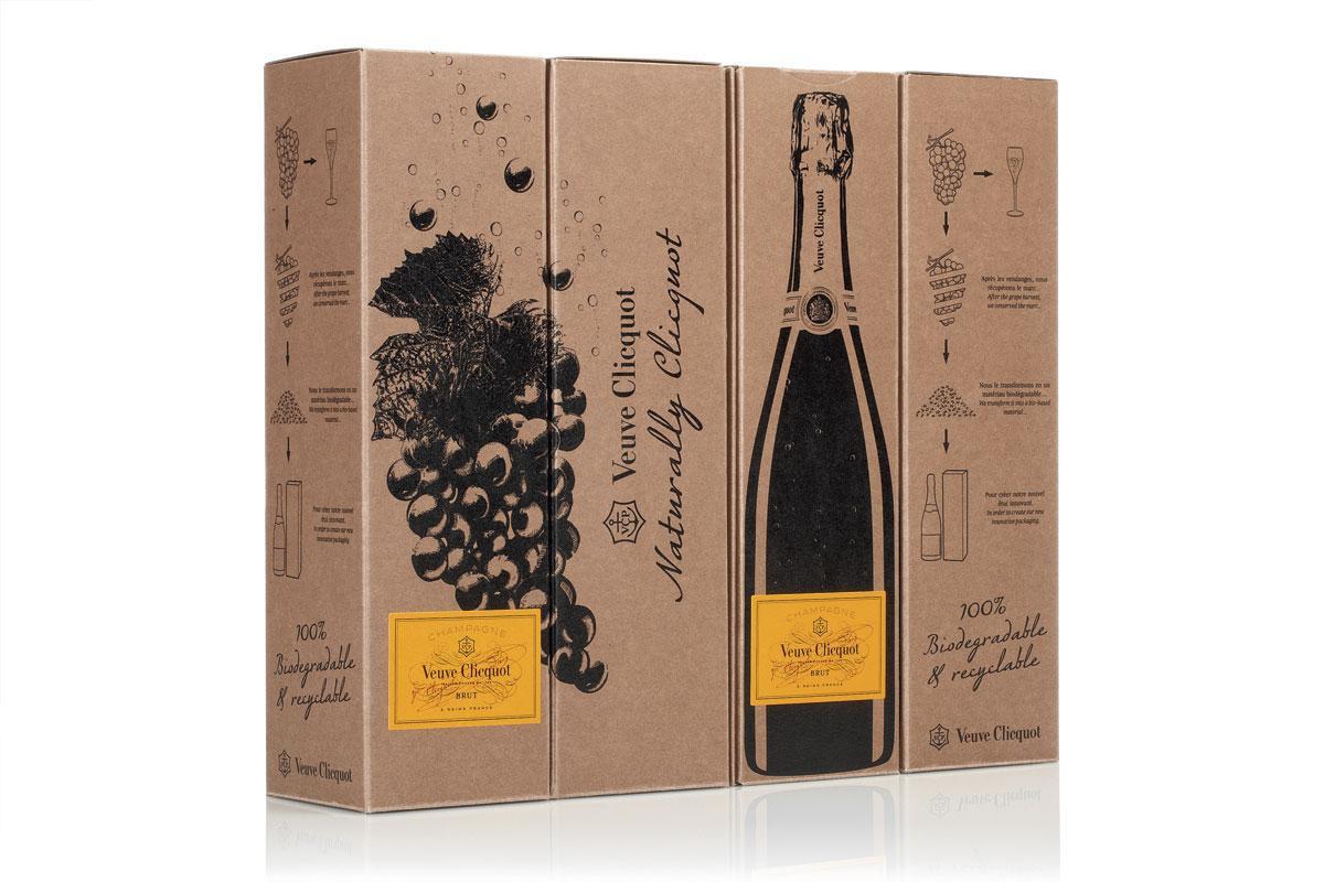 De nieuwe verpakking van Veuve Clicquot is gemaakt van restafval van wijndruiven.