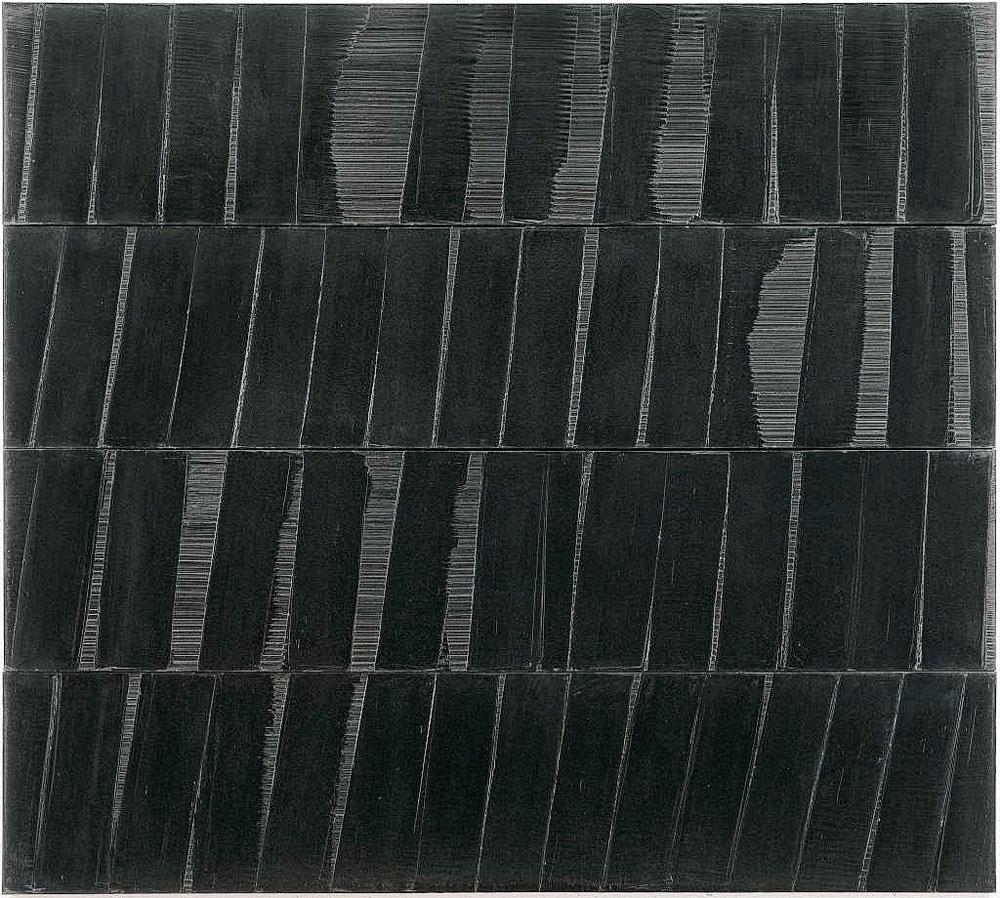 Polyptyque C, Pierre Soulages, 1986 (4 éléments de 81 cm × 362 cm).