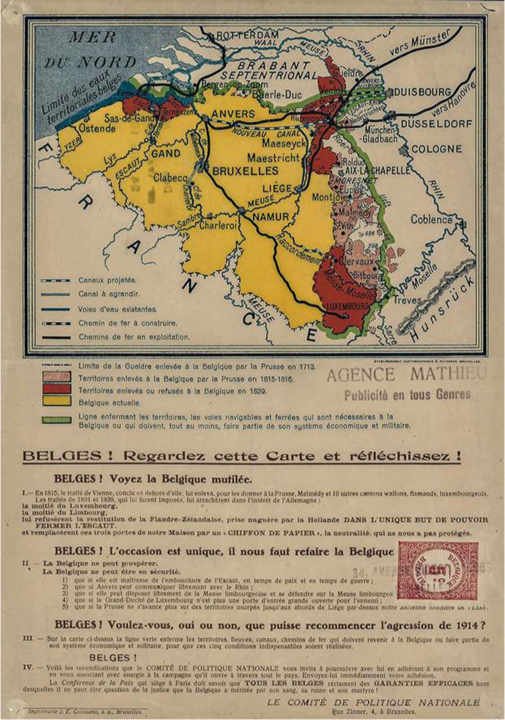 1919. Les adeptes d'une grande Belgique revendiquent des territoires jusqu'à la Ruhr.