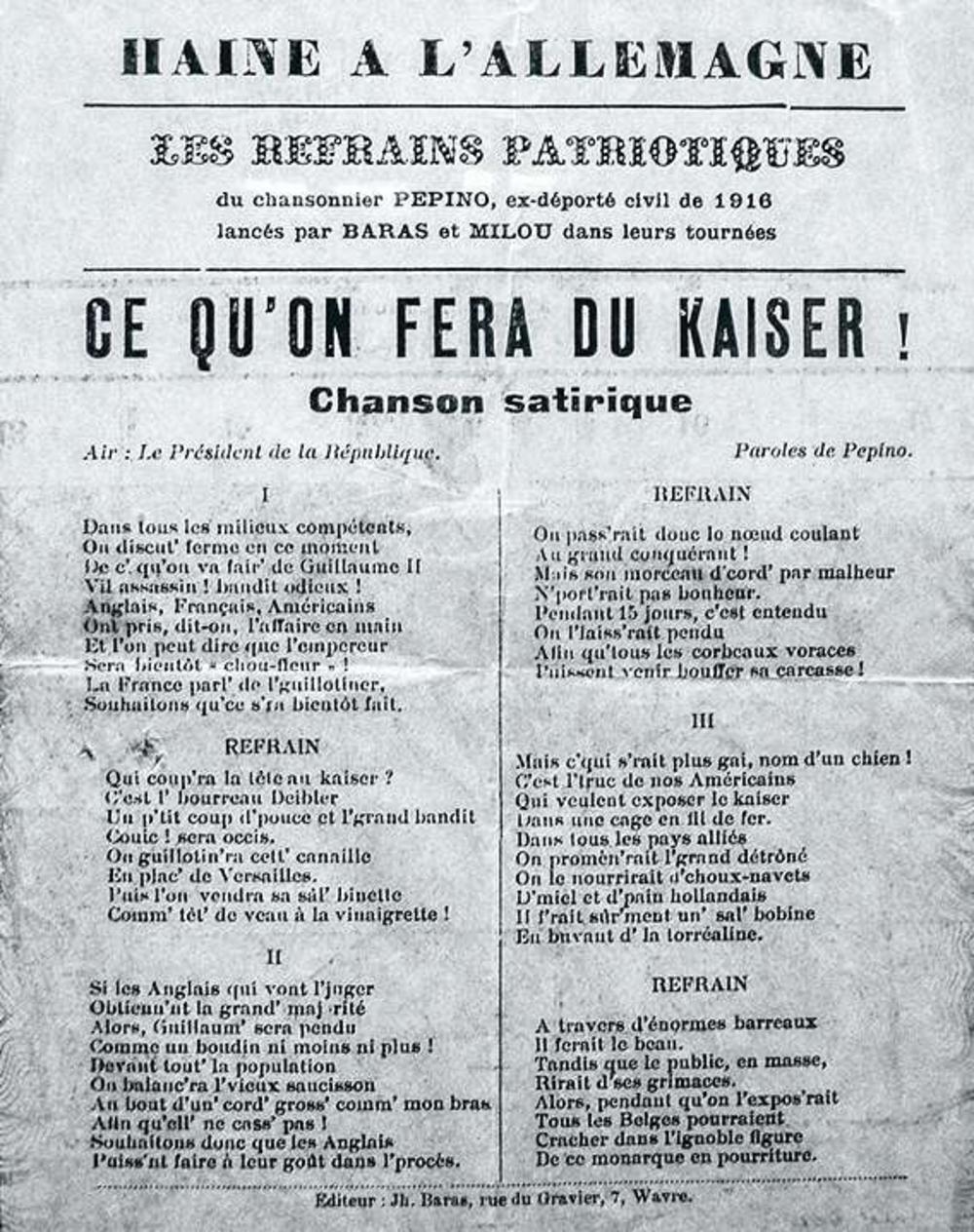 C'est à Thomas Joseph Baras dit Pépino, de Wavre, que l'on doit cette composition. Les paroles se chantaient sur Le président de la République, une chanson française très populaire de 1912.