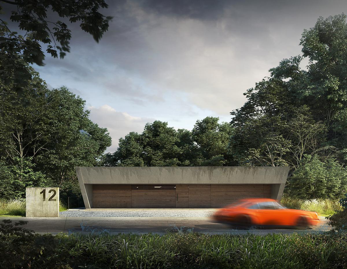 De Poolse architect Adam Spychala maakt onder de naam HOODzieletz visualisaties van betonnen droomhuizen, geïnspireerd op Lampens en Le Corbusier