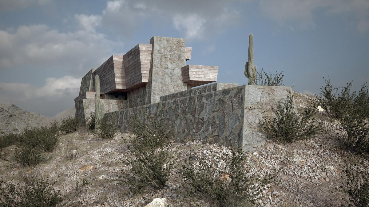 De Spaanse 3D-artiest David Romero 'bouwt' onuitgevoerde ontwerpen van Frank Lloyd Wright na in 3D. Zoals dit Rose & Gertrude Pauson House.