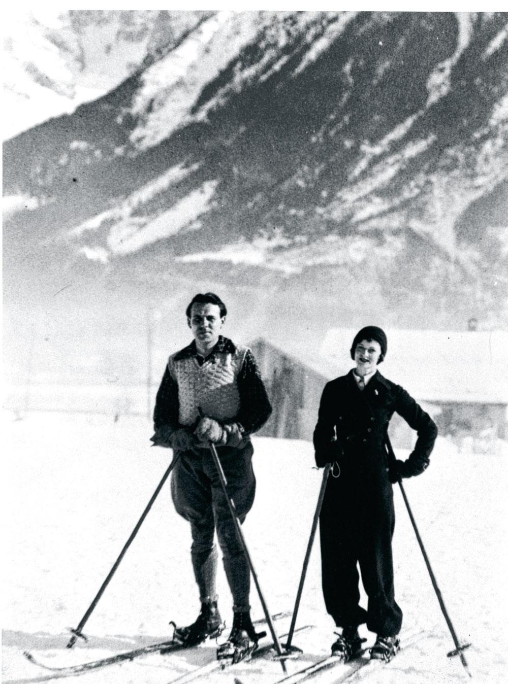 Avec Elizabeth Craig,   dans les Alpes, en 1931.