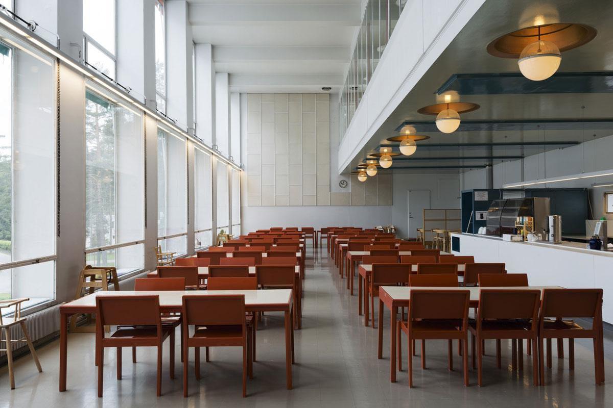 De eetzaal van het Paimio Sanatorium, ontworpen door Alvar Aalto.