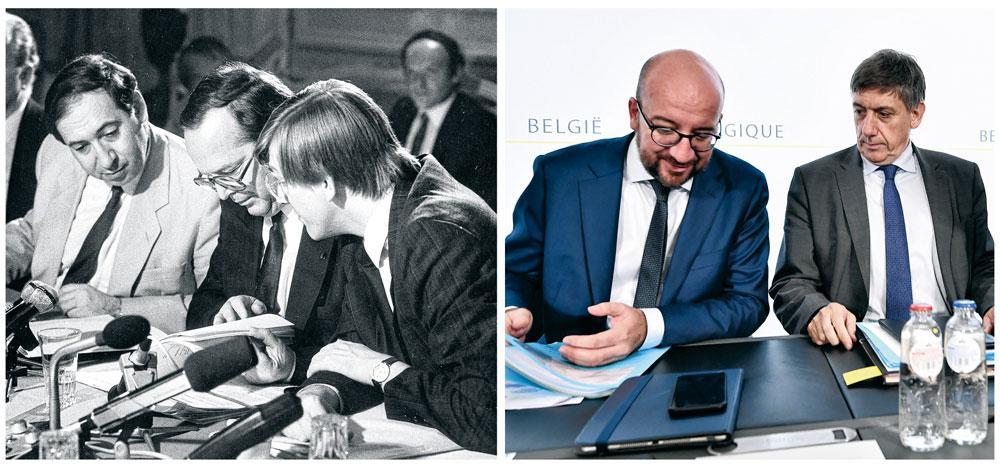 En Belgique, les années 1980 sont marquées par des gouvernements Martens très à droite, avec Jean Gol (à gauche) et Guy Verhofstadt (à droite). Plus de trente ans après, la suédoise de Charles Michel et Jan Jambon imprime une marque semblable.