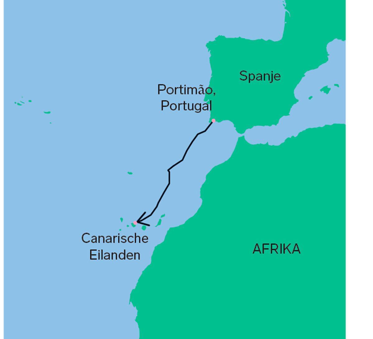 In 16 dagen werd een traject afgelegd van 1500 km (800 zeemijl) van Portimão tot Tenerife.