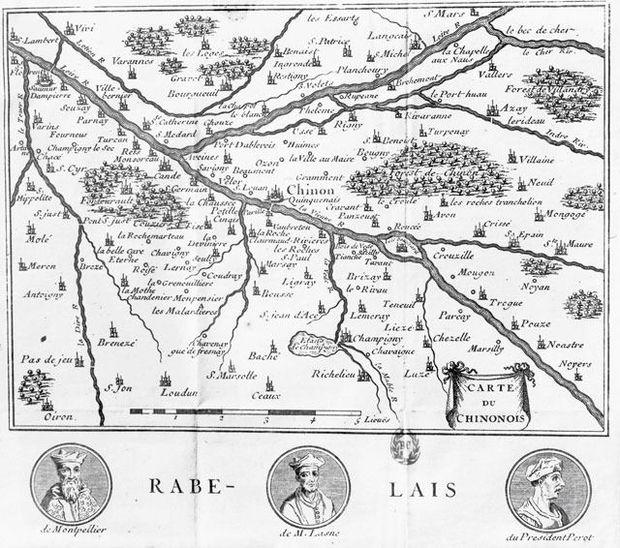 L'oeuvre de Rabelais au fil des vignobles ligériens (carte de 1725).