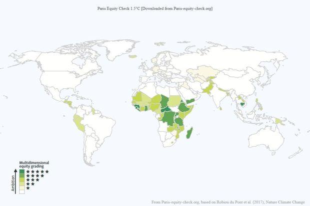 Les pays les plus ambitieux en matière de lutte contre le réchauffement (en vert) sont majoritairement des pays pauvres ou en voie de développement. 