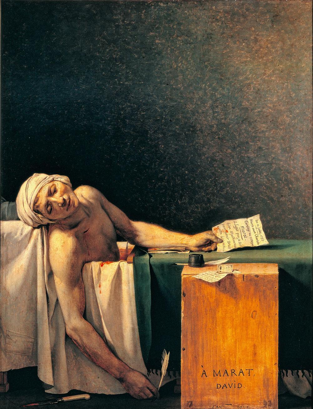 La Mort de Marat, Jacques-Louis David, 1793 (165 cm × 128 cm).