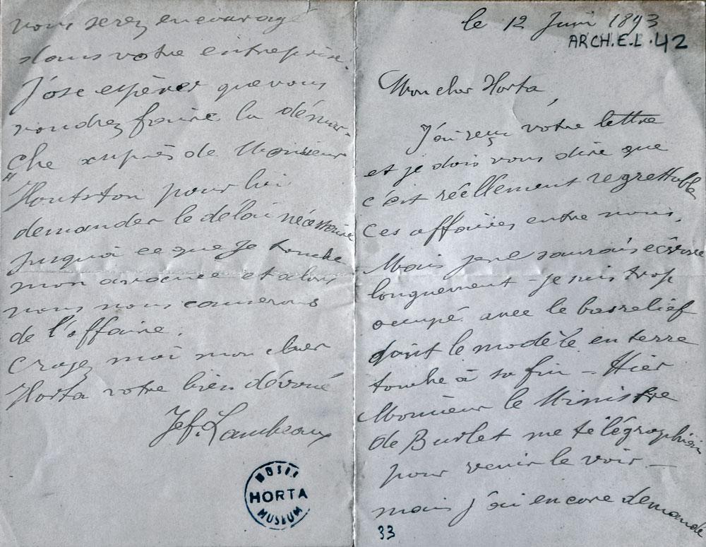 Le musée Horta a conservé les lettres envoyées par Lambeaux au fameux architecte : une correspondance vite empoisonnée.
