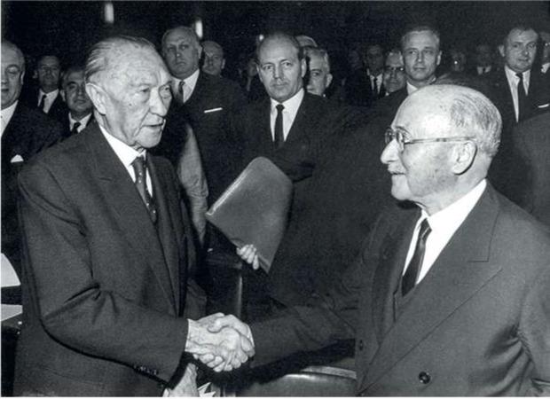 Konrad Adenauer (à g.) et Jean Monnet, les initiateurs du projet européen.
