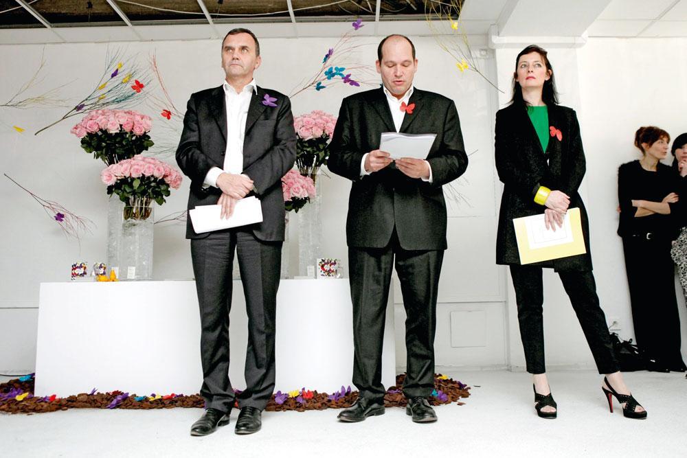 Benoît Cerexhe, Philippe Close et Alexandra Lambert, lors du lancement, en mars 2012, du Centre bruxellois de la mode et du design.