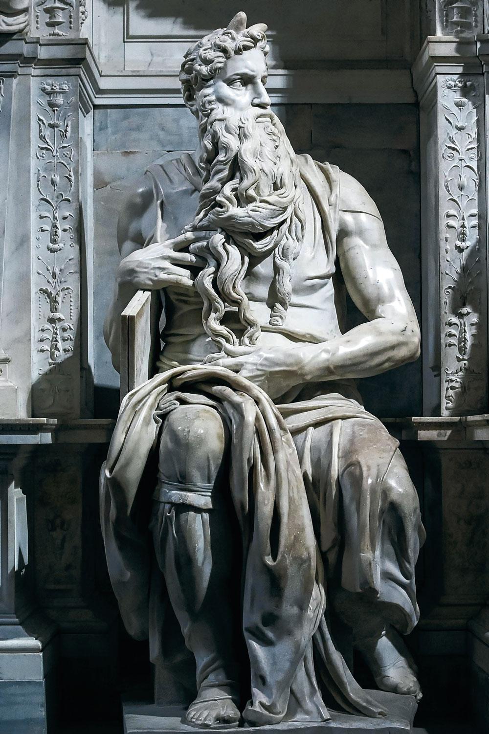 Statue de Moïse, détail du tombeau de Jules II, Saint-Pierre-aux-Liens, à Rome, Michel-Ange, 1505-1532.