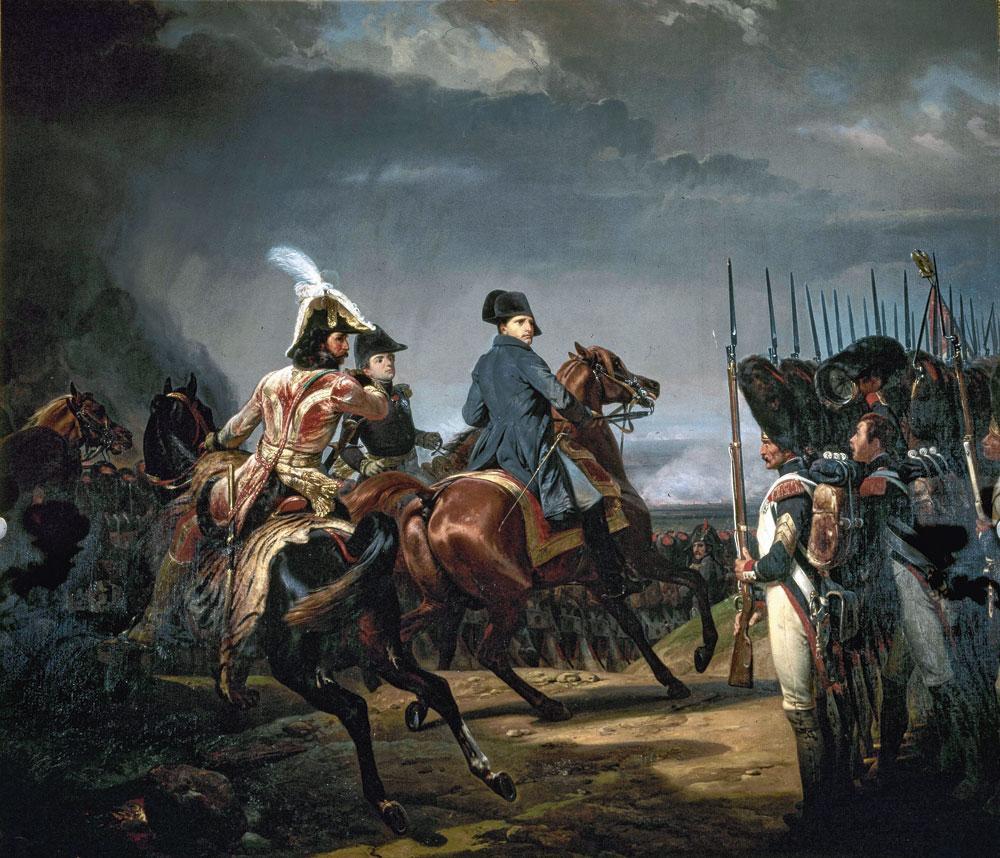 Bataille de Iéna, 14 octobre 1806, Horace Vernet, 1836. Derrière Napoléon, on voit son fidèle chef d'état-major militaire, Berthier (1753-1815). Lorsqu'il apprend sa mort brutale, l'empereur s'évanouit.