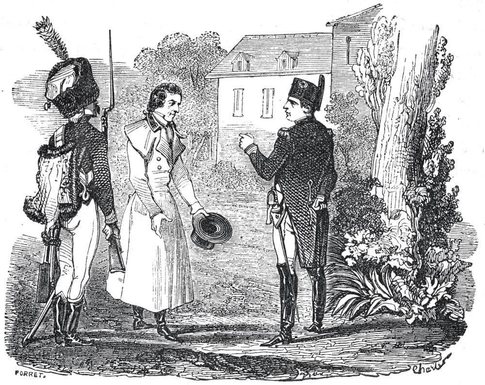 Napoléon interroge les espions de Fouché et de Metternich, illustration du Mémorial de Sainte-Hélène par Emmanuel de las Cases. Fouché avait développé, sur toute la France, un vaste réseau d'agents secrets.