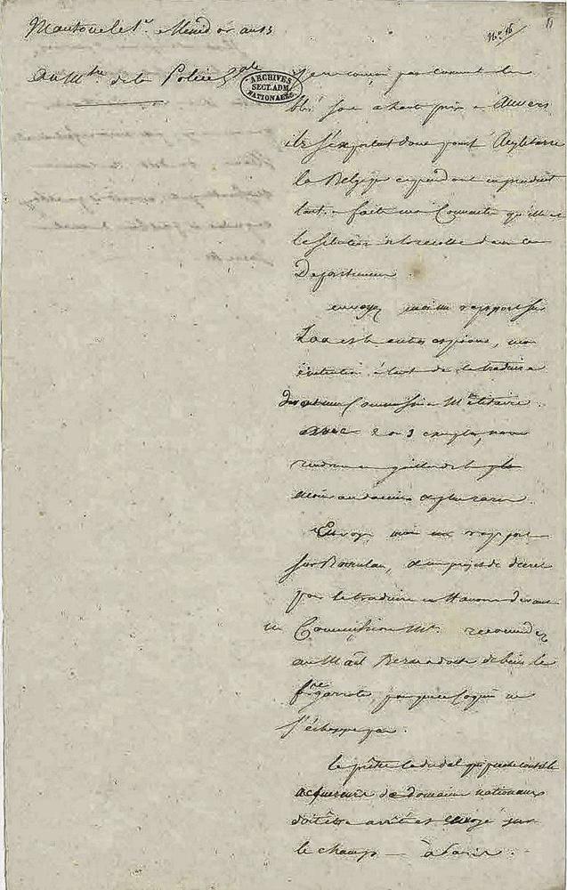 Minute d'une lettre de Napoléon Ier à Joseph Fouché, lui enjoignant de rédiger un rapport contre l'espion André Làa et ses complices.