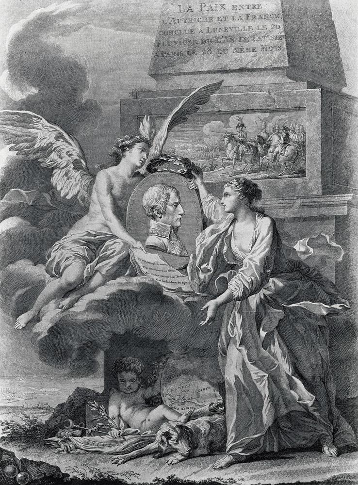 Allégorie de la paix de Lunéville, par laquelle l'Autriche a reconnu l'annexion française de la Belgique et des Pays-Bas.