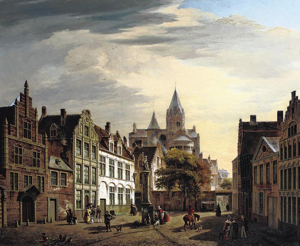 Vue d'une place animée en été à Gand, Pierre François de Noter (1779-1843).