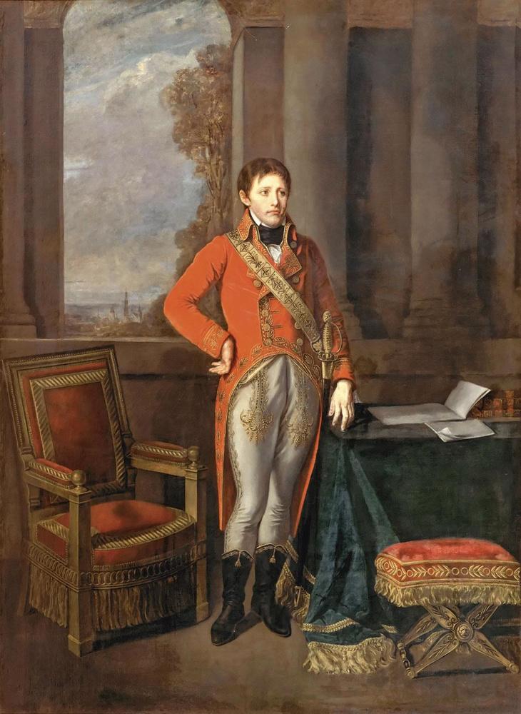 Napoléon Premier consul, Jean-Baptiste Greuze, 1803, avec une vue d'Anvers derrière lui. Napoléon avait de grands projets pour la ville portuaire, qui ont été mis en oeuvre immédiatement après sa visite.