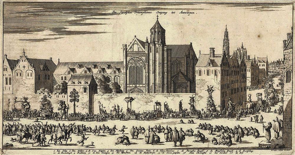 Procession annuelle à Anvers, Jan Luyken, 1682. Cette célèbre procession folklorique s'est déroulée le 3 mai 1810 en présence de l'empereur.