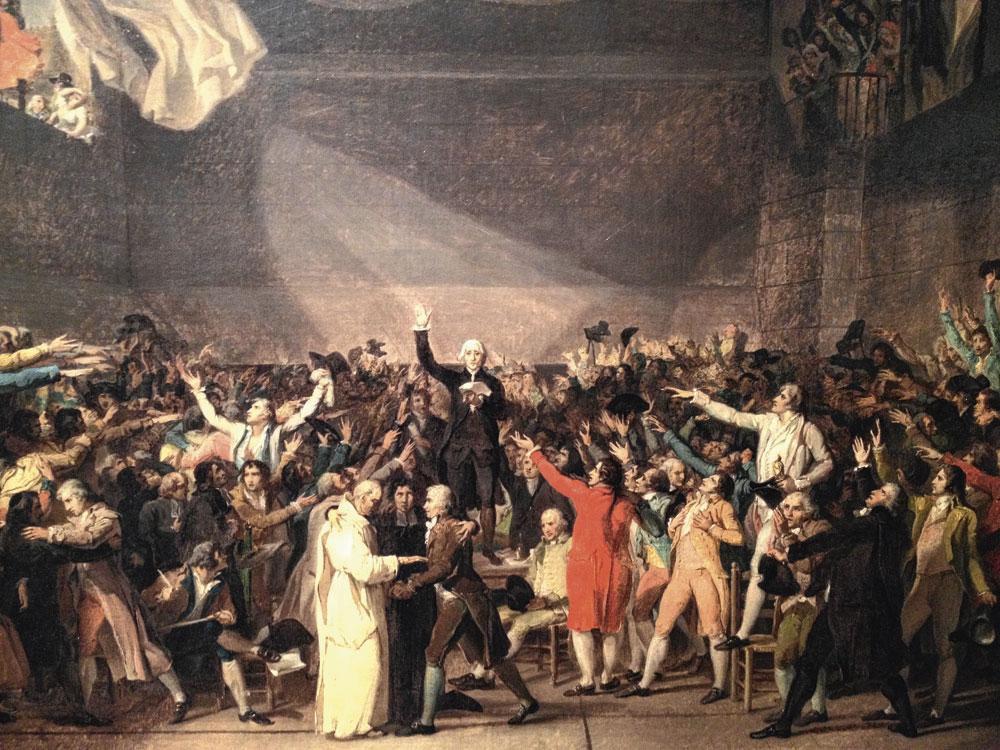 Le Serment du jeu de paume, Jacques-Louis David, 1791. Le 20 juin 1789, le tiers état promet de doter la France d'une nouvelle constitution. Napoléon n'aura de cesse d'imposer ses idées révolutionnaires dans toute l'Europe.
