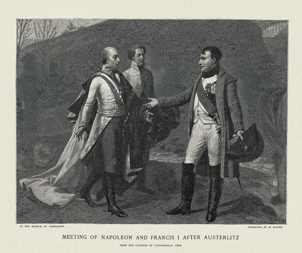 Deux jours après sa défaite, François Ier d'Autriche sollicite un entretien avec Napoléon. Le vainqueur reçoit l'empereur avec humour. Un accueil chaleureux qui relance les relations diplomatiques.