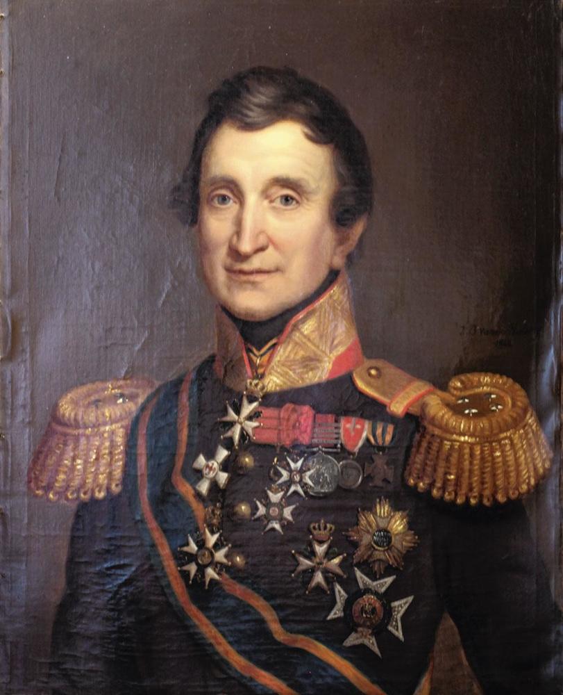 Jean-Victor de Constant-Rebecque vole au secours du prince Guillaume d'Orange touché à l'épaule par une balle des tirailleurs français.
