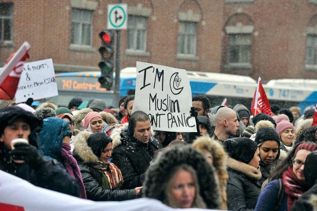 Démonstration de solidarité avec la communauté musulmane à la suite de l'attaque terroriste du 29 janvier dernier.