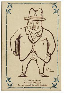 Chou-Chou. Professeur d'allemand. Le type accompli du parfait Vénérable, carte postale illustrée par A. Berger, vers 1910. 
